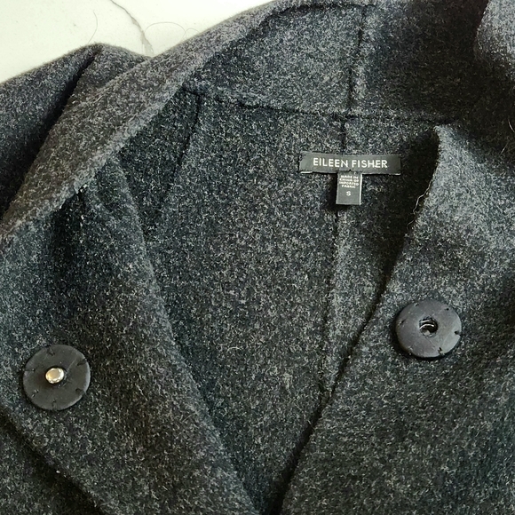EILEEN FISHER CHARCOAL LIGHTWEIGHT STAND-UP COLLAR WOOL MID LENGTH COAT SZ SMALL - Picture 14 of 14